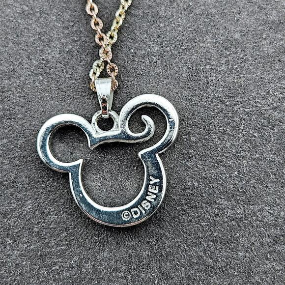 Disney Rhinestone Mickey Ears Charm Pendant Necklace On Silver Tone Chain - Picture 5 of 6